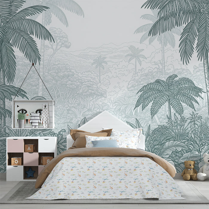 Papier peint chambre enfant | Jungle luxuriante avec palmiers et feuillage détaillé