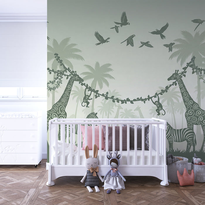 Børneværelse tapet | Magisk jungle med stiliserede dyr