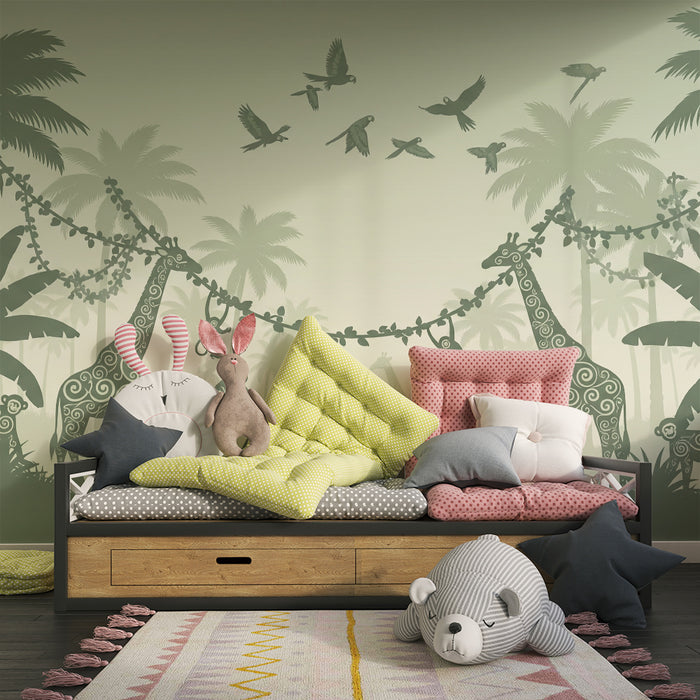 Børneværelse tapet | Magisk jungle med stiliserede dyr