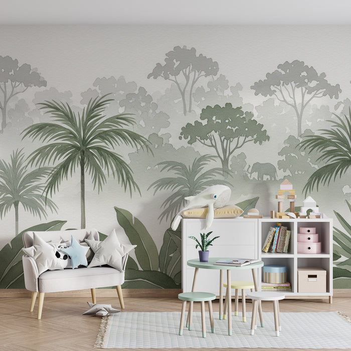 Papier peint chambre enfant | Jungle mystérieuse avec éléphant