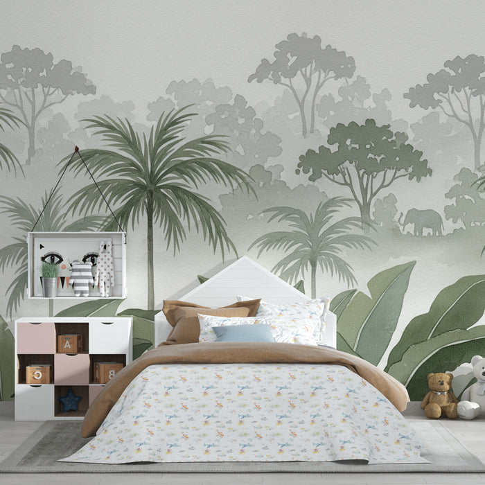 Papier peint chambre enfant | Jungle mystérieuse avec éléphant