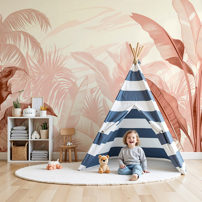Kinderzimmer Tapete | Pastell-Dschungel und exotische Blätter