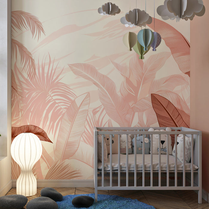 Kinderzimmer Tapete | Pastell-Dschungel und exotische Blätter