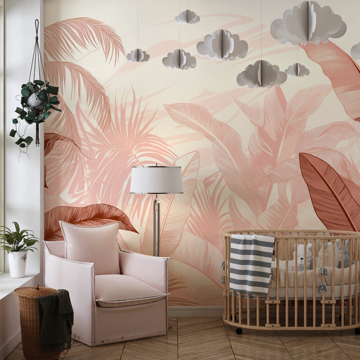 Kinderzimmer Tapete | Pastell-Dschungel und exotische Blätter