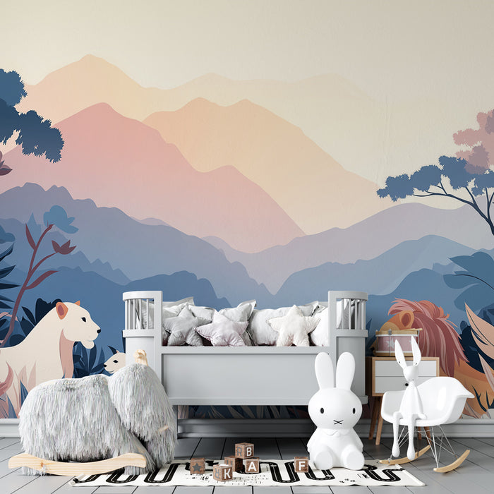 Papier peint chambre enfant | Jungle sauvage et animaux majestueux
