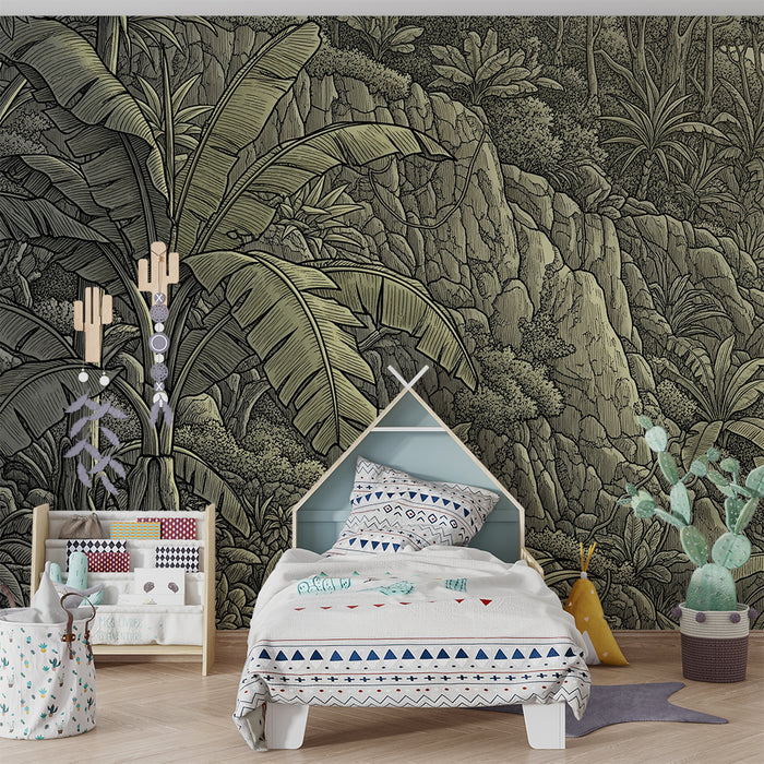 Papel de parede criança | Selva tropical com folhagem luxuriante