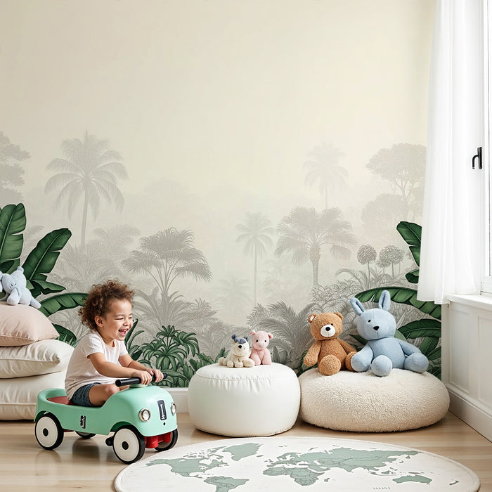 Kids room wallpaper | Tropical jungle with light vegetation in the background