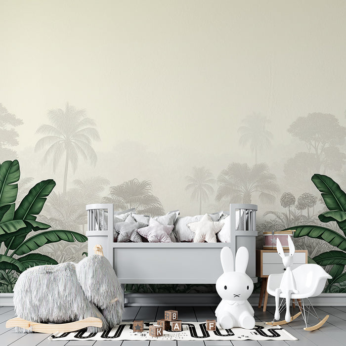 Kids room wallpaper | Tropical jungle with light vegetation in the background