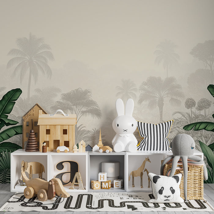 Kids room wallpaper | Tropical jungle with light vegetation in the background