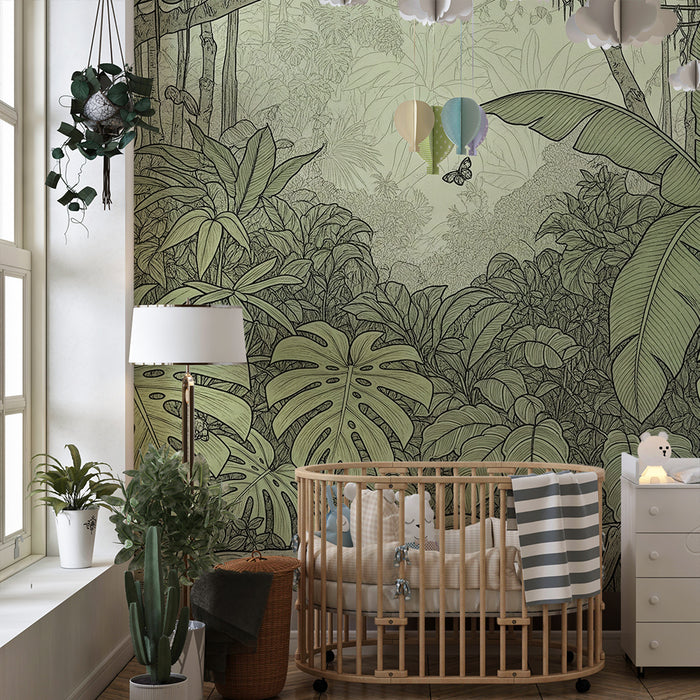 Gyermekszoba tapéta | Zöld dzsungel sűrű növényzettel