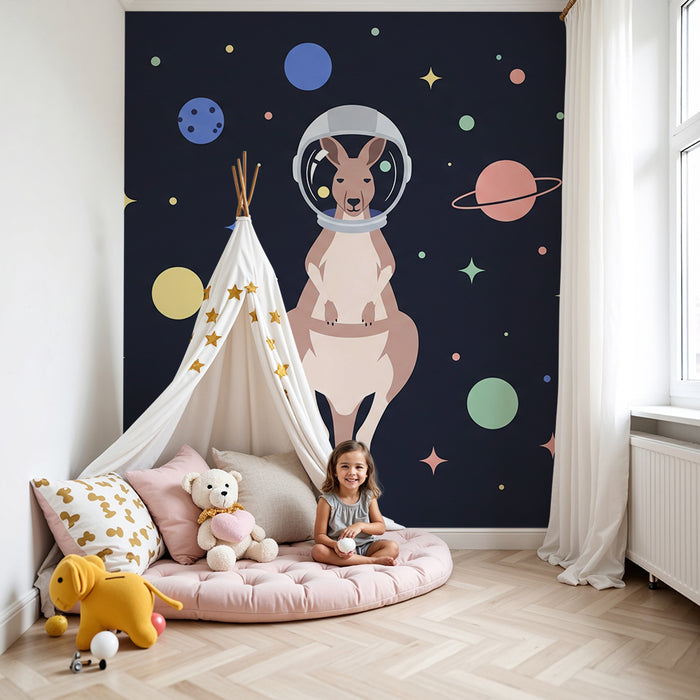 Detská izba tapéta | Klokana astronauta v farebnom vesmírnom svete