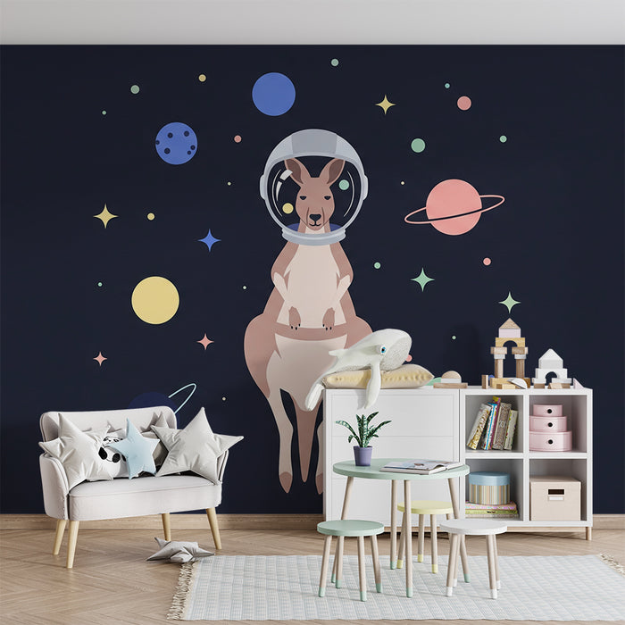 Detská izba tapéta | Klokana astronauta v farebnom vesmírnom svete