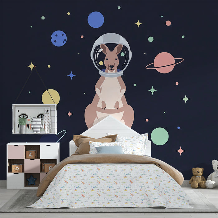 Detská izba tapéta | Klokana astronauta v farebnom vesmírnom svete
