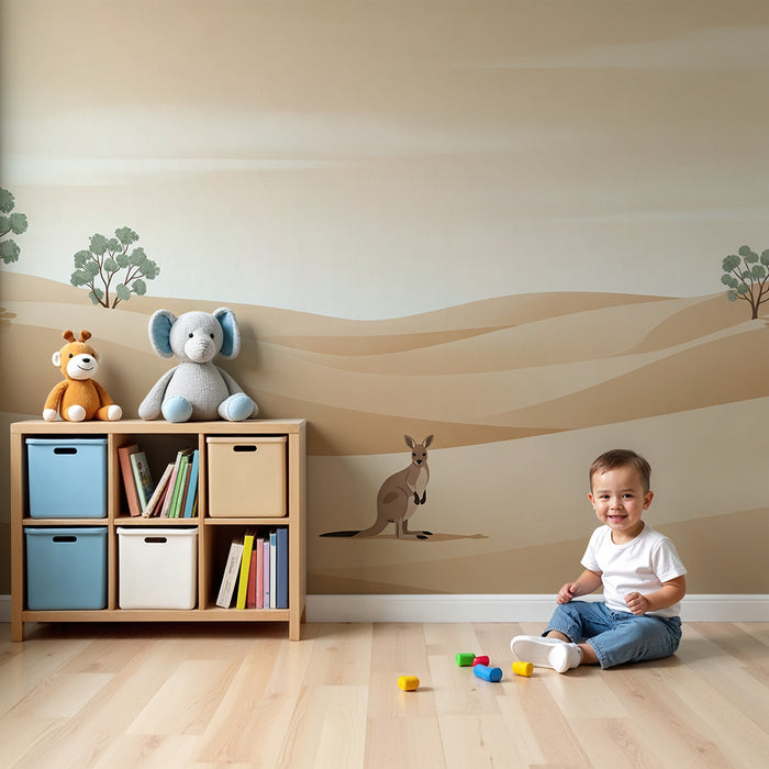 Kinderkamer behang | Kangoeroe in een rustgevend woestijnlandschap