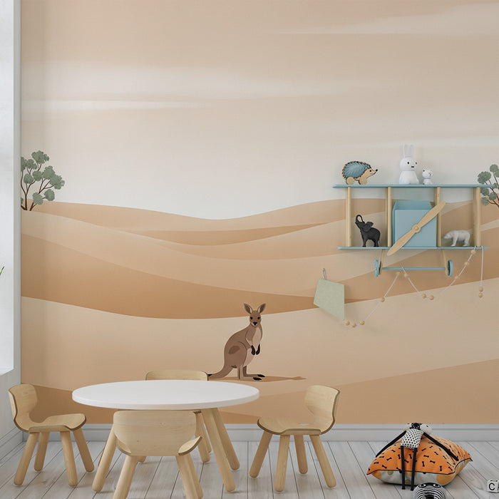 Kinderkamer behang | Kangoeroe in een rustgevend woestijnlandschap