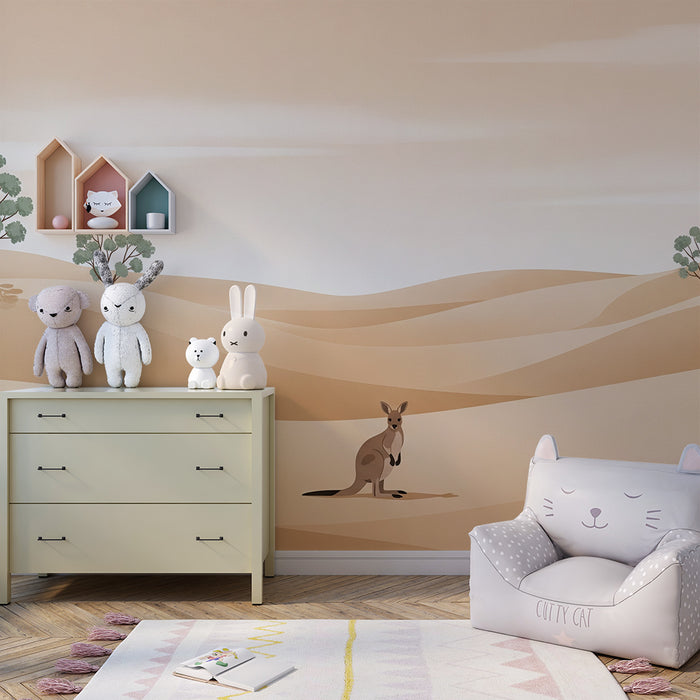 Kinderkamer behang | Kangoeroe in een rustgevend woestijnlandschap