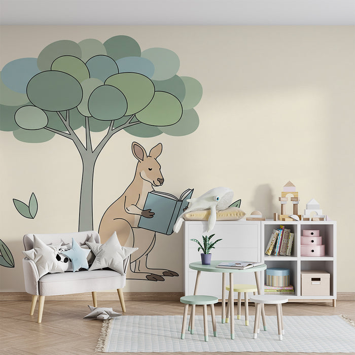 Kinderzimmer Tapete | Känguru Leser unter einem Baum