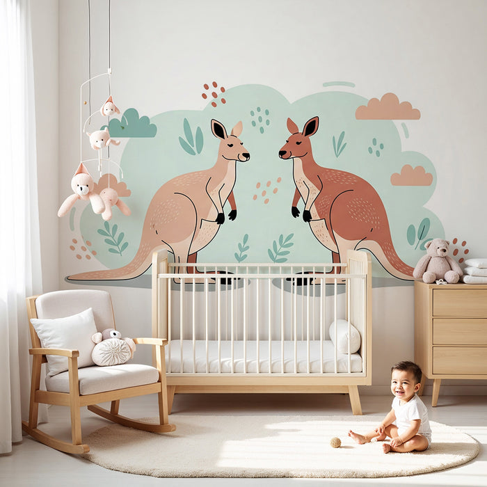 Kids room wallpaper | Lõbusad kängurud looduses