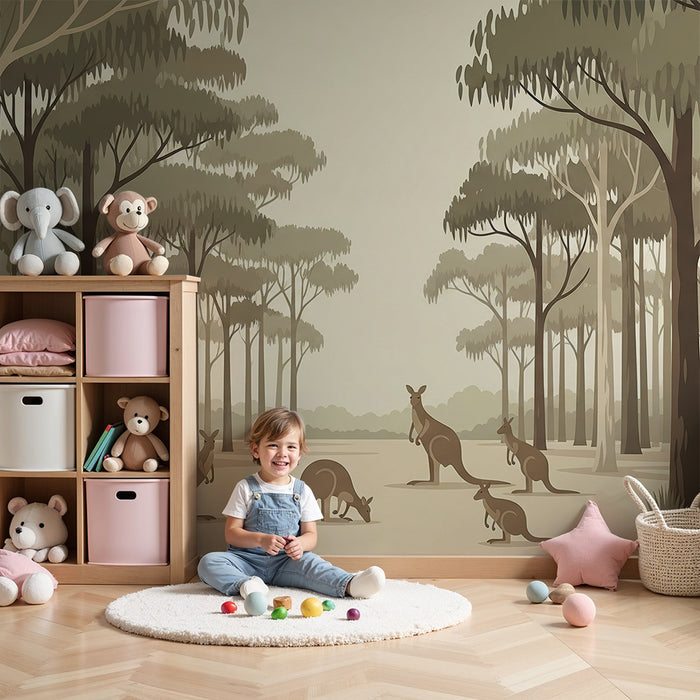 Kids' Room Wallpaper | Soothing Australian Forest Kangaroos