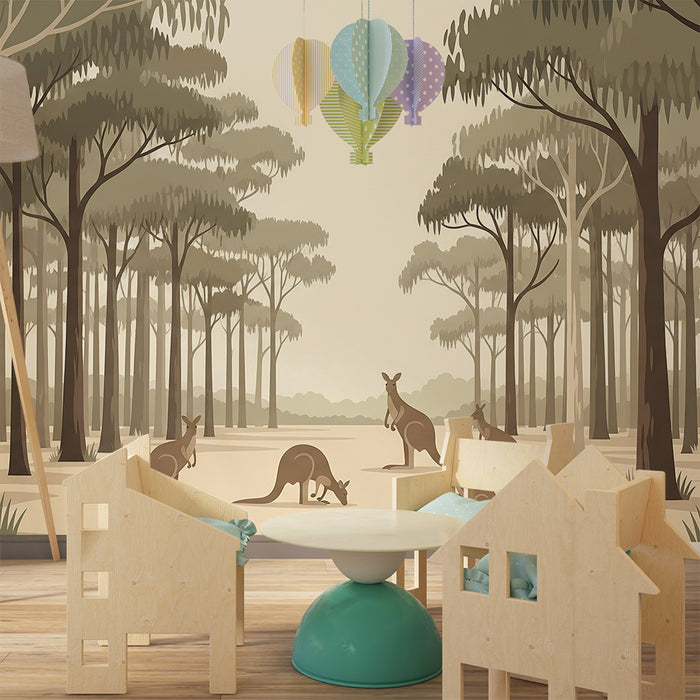 Kids' Room Wallpaper | Soothing Australian Forest Kangaroos