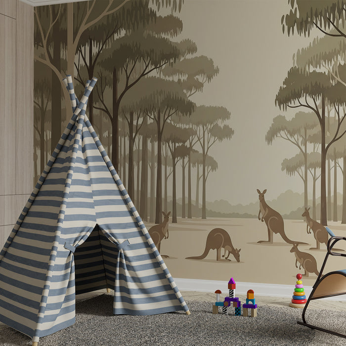 Kids' Room Wallpaper | Soothing Australian Forest Kangaroos