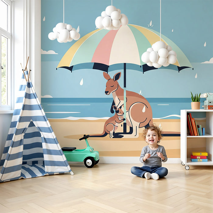 Kinderkamer behang | Kangoeroes onder een parasol op het strand