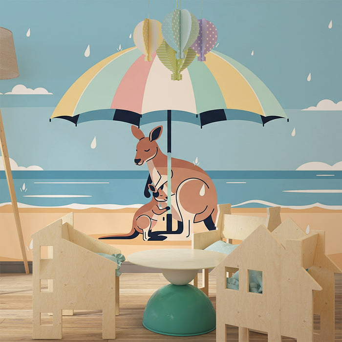 Kinderkamer behang | Kangoeroes onder een parasol op het strand