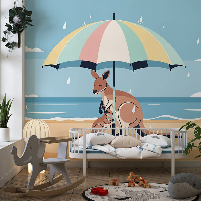 Kinderkamer behang | Kangoeroes onder een parasol op het strand