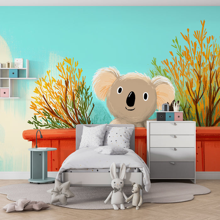 Tapeta dětského pokoje | Přátelský koala a barevný les