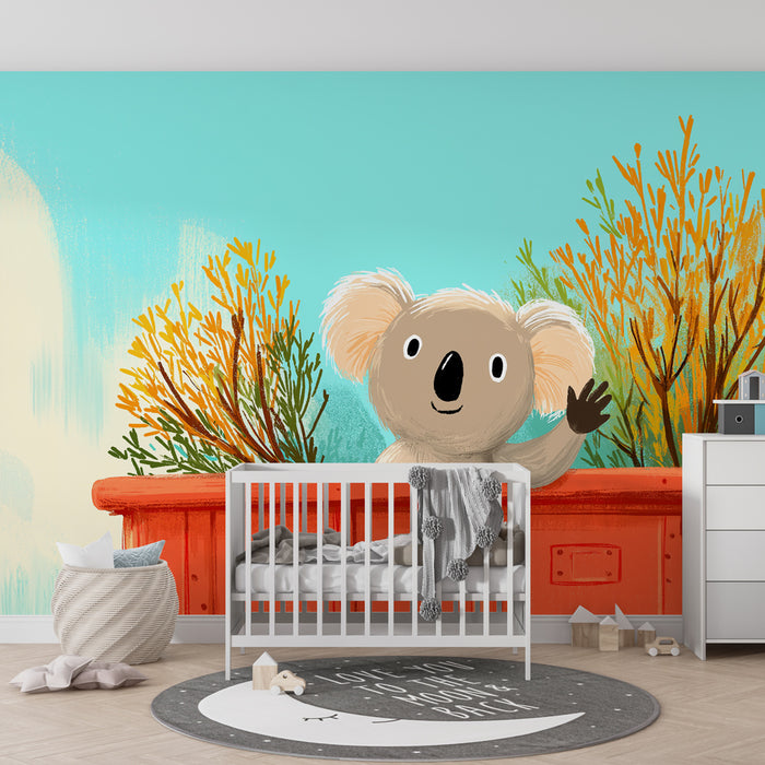 Tapeta dětského pokoje | Přátelský koala a barevný les
