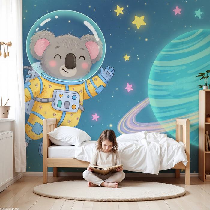 Papel pintado infantil | Koala astronauta y cosmos