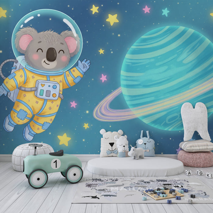 Papel pintado infantil | Koala astronauta y cosmos