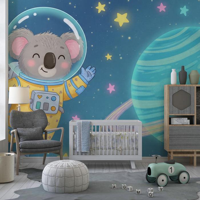 Papel pintado infantil | Koala astronauta y cosmos
