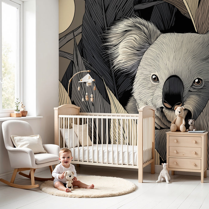 Barntapet | Koala i månsken bland tropiska blad