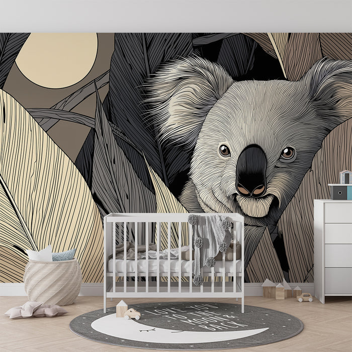 Barntapet | Koala i månsken bland tropiska blad