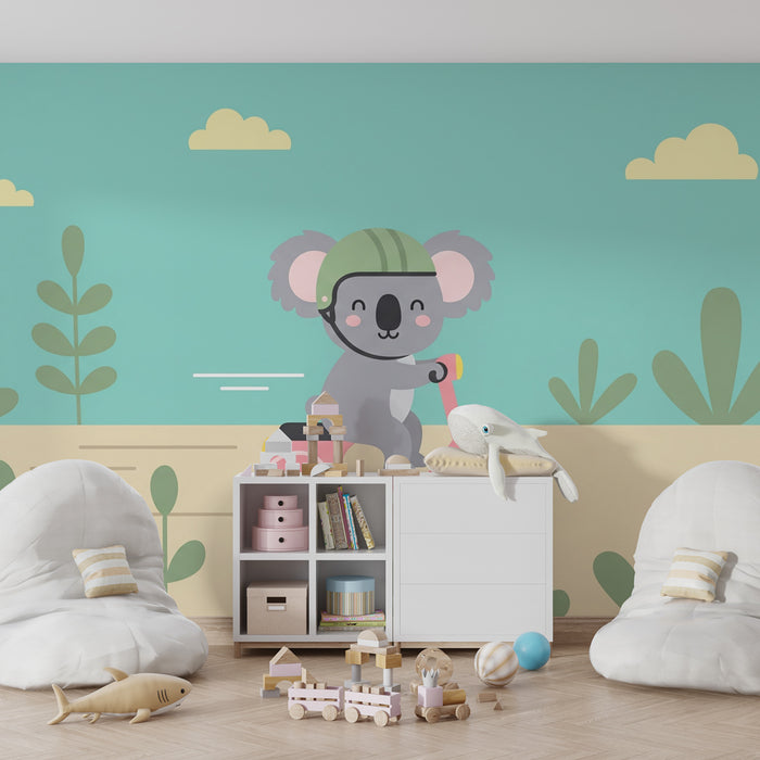Dětské pokojové tapety | Koala dobrodruh na svém koloběžce