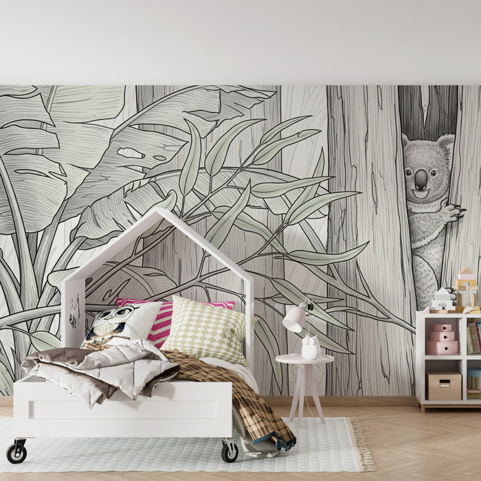 Kids room wallpaper | Curious koala in the forest