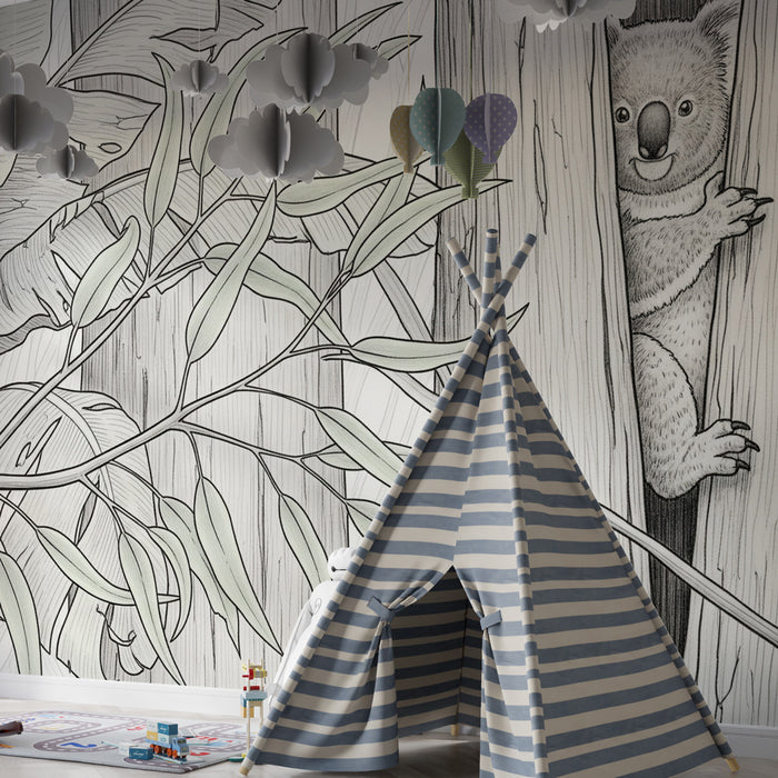 Kids room wallpaper | Curious koala in the forest