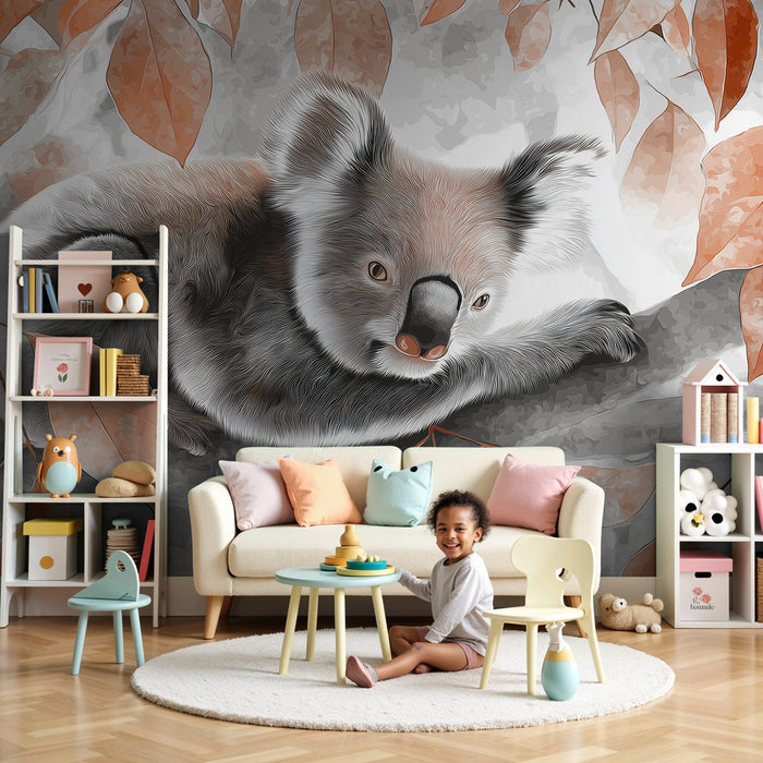 Papier peint chambre enfant | Koala douillet dans son feuillage