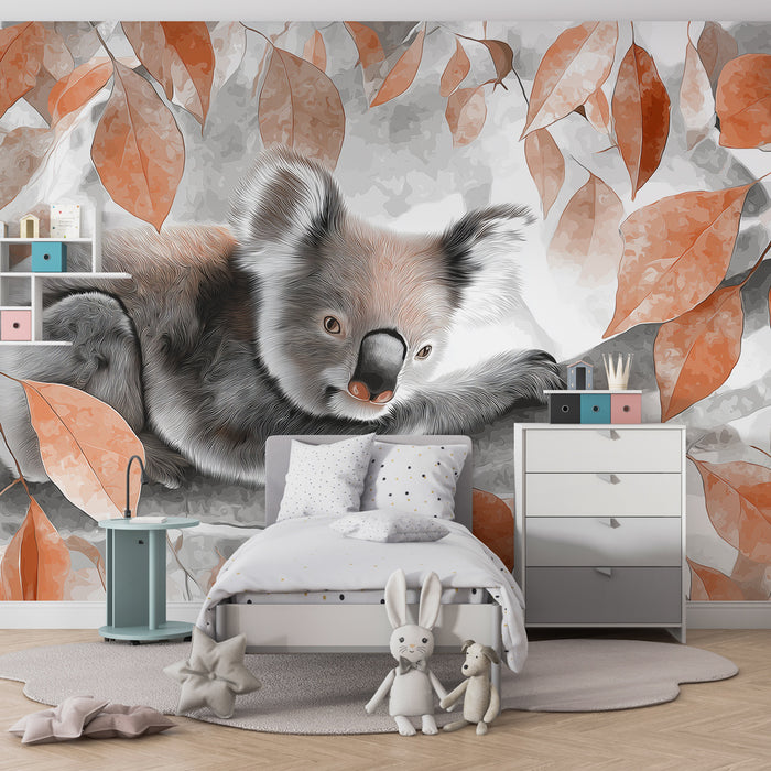 Papier peint chambre enfant | Koala douillet dans son feuillage