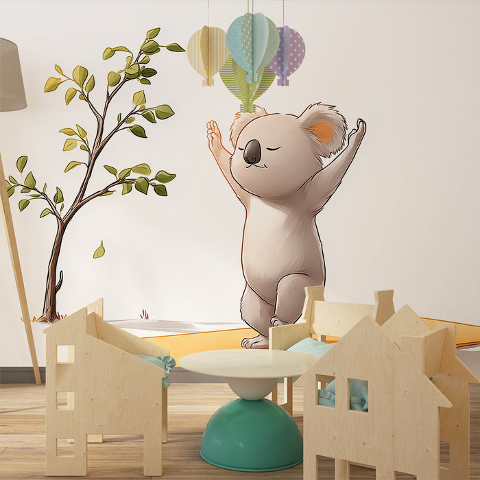 Tapet barnerom | Koala i full yogaseanse under et tre