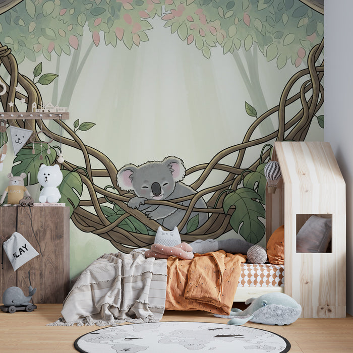 Papel de parede criança | Koala a dormir numa rede natural