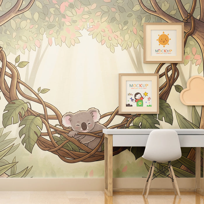 Papel de parede criança | Koala a dormir numa rede natural