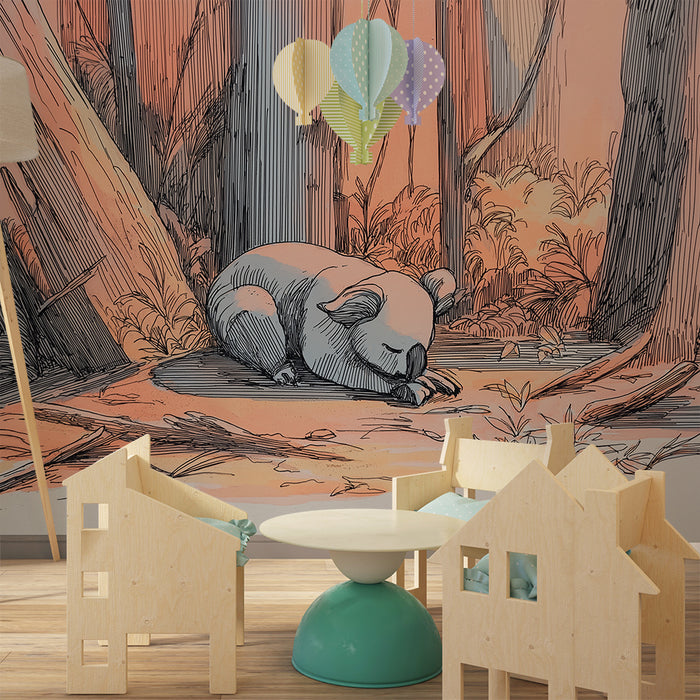 Barnrumstapet | Sovande koala i en lugn skog
