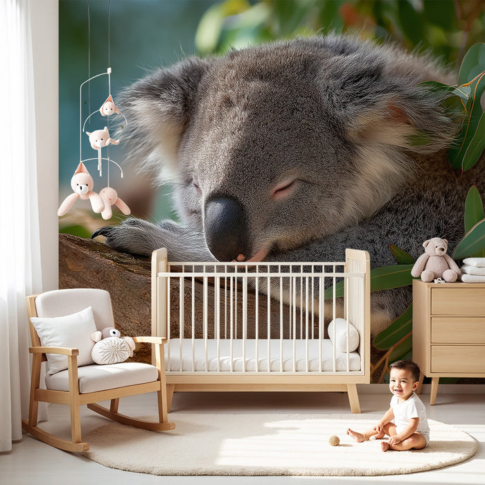 Kinderkamer behang | Slapende koala tussen eucalyptusbladeren