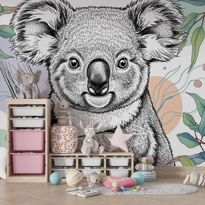 Kinderkamer behang | Speelse koala in de natuur