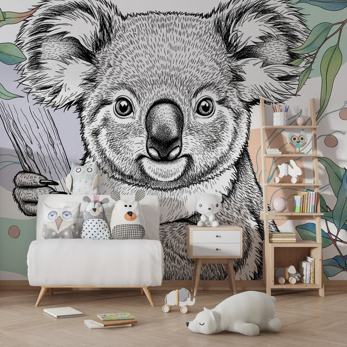 Kinderkamer behang | Speelse koala in de natuur