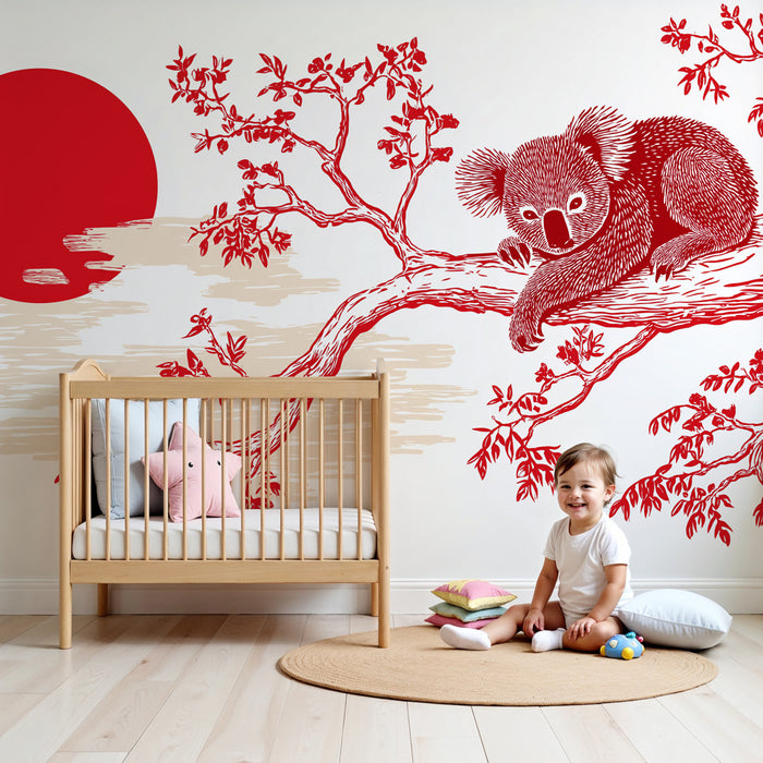 Papier peint chambre enfant | Koala et coucher de soleil