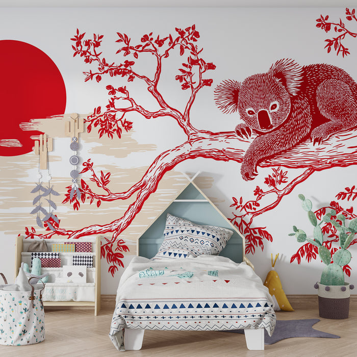 Papier peint chambre enfant | Koala et coucher de soleil