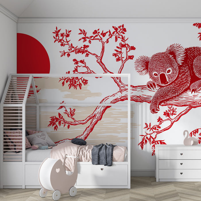 Papier peint chambre enfant | Koala et coucher de soleil